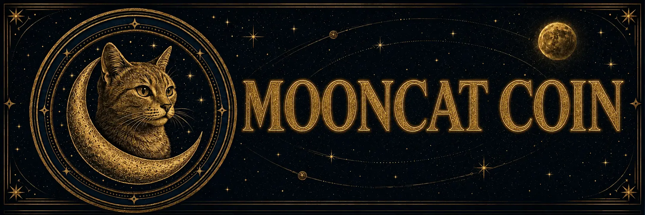 MOONCAT banner — gold-engraved cat and crescent moon